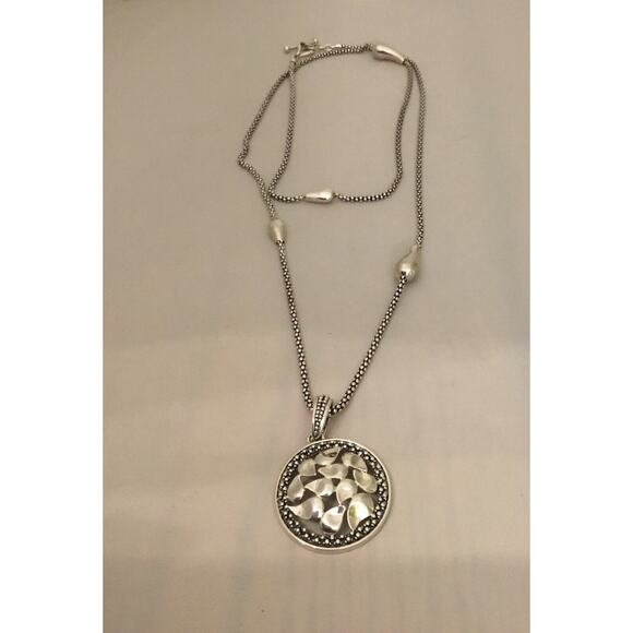 Michael Dawkins Sterling Pebble Design Round Pendant w/Station Necklace 25.5g - Picture 4 of 6